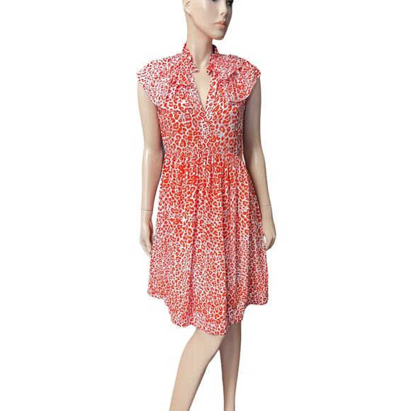 New Maje Leopard Animal Print Ruffles Orange Mini Dress Size M US 100% Viscose - Picture 1 of 15